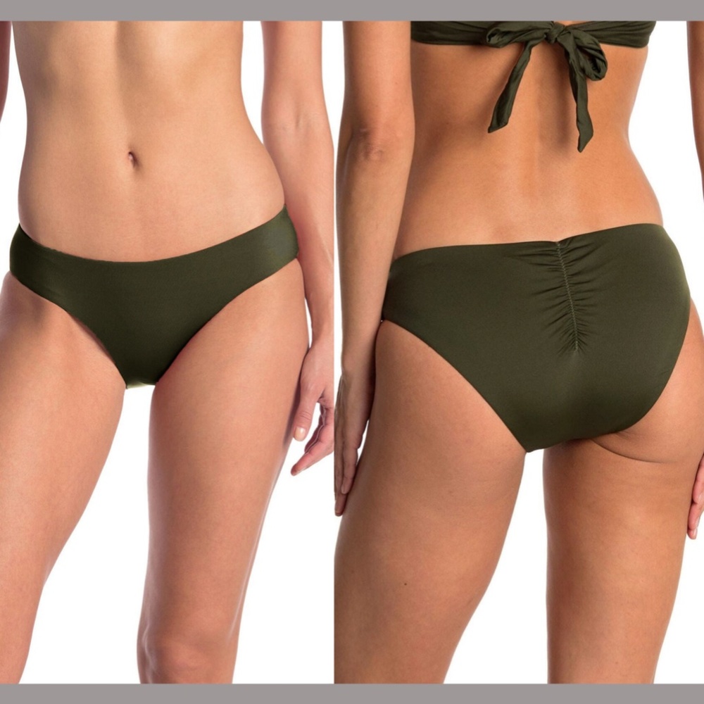 NEW $48 BECCA Shirred Back Hipster Bikini Bottoms in Green‎ [SZ Medium ]